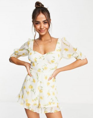 Miss Selfridge chiffon bust detail romper in sunflower