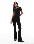 Miss Selfridge backless cap sleeve kickflare jumpsuit in black