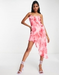 Miss Selfridge chiffon asymmetrical hem mini dress in oversized rose