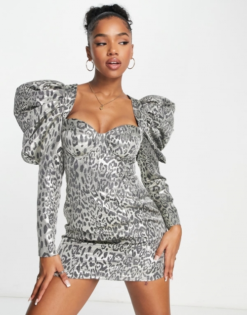 Miss Selfridge occasion mini dress in animal jacquard