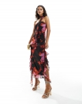 Miss Selfridge chiffon bandeau maxi dress with scarf in oversized floral