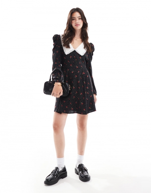 Miss Selfridge collared mini tea dress in cherry polka dot print