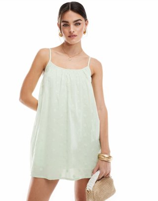 Miss Selfridge embroidered strappy mini sundress in green