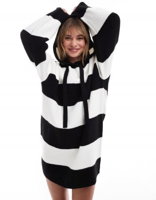 Miss Selfridge stripe oversized knit hoodie mini dress