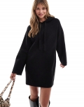 Miss Selfridge oversized knit hoodie mini dress in black