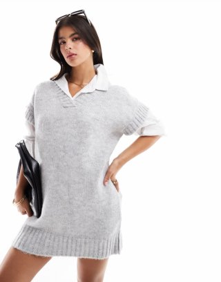 Miss Selfridge knit tank mini dress in gray heather