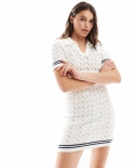 Miss Selfridge crochet contrast polo collar mini dress in cream