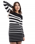 Miss Selfridge stripe long sleeve knit compact rib mini dress