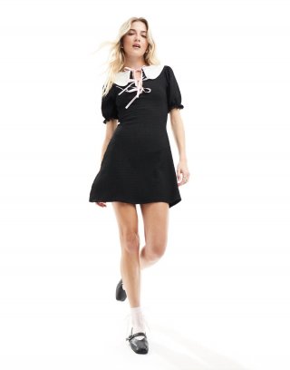 Miss Selfridge collar dress with bow details in black