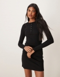 Miss Selfridge henley snap front long sleeve mini dress in black