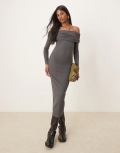 Miss Selfridge long sleeve bardot maxi dress in gray