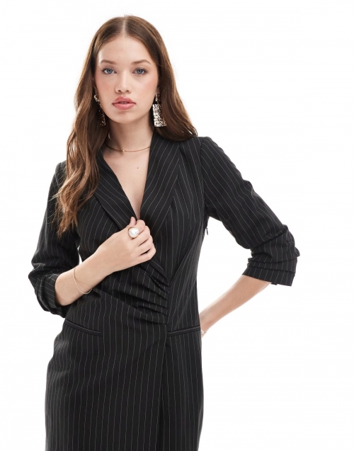 Miss Selfridge blazer dress with ruched detail in pinstripe