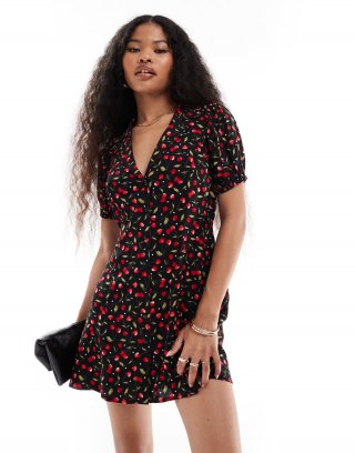 Miss Selfridge button through mini tea dress in cherry print