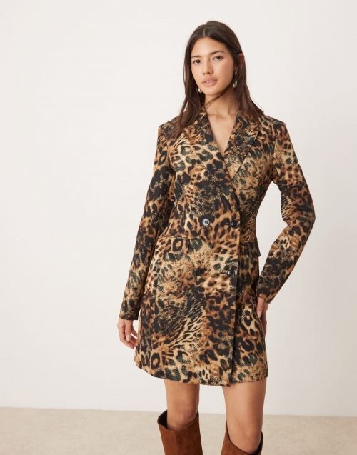 Miss Selfridge longline blazer dress in animal print