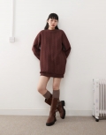 Miss Selfridge cable knit sweatshirt mini dress in chocolate