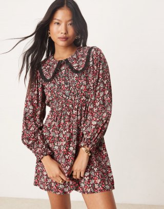 Miss Selfridge Petite long sleeve lace mini dress in print