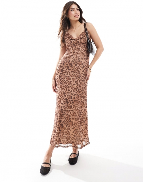 Miss Selfridge cowl neck maxi dress in leopard print