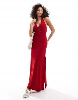 Miss Selfridge textured maxi dress in red