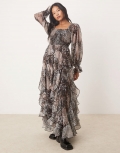 Miss Selfridge Petite ruffle hem maxi dress in animal print