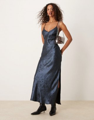 Miss Selfridge metallic strappy maxi dress in blue