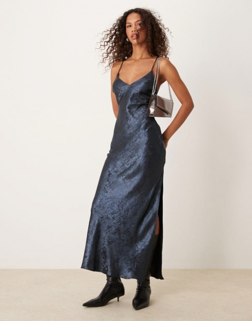 Miss Selfridge metallic strappy maxi dress in blue