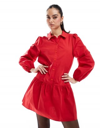 Miss Selfridge shirt mini dress in red