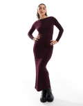 Miss Selfridge long sleeve jersey maxi dress in plum