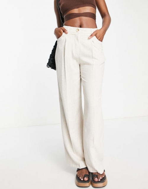 Miss Selfridge wide leg linen blend pants in stone