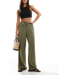 Miss Selfridge linen blend pull on wide leg pants in olive