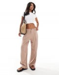 Miss Selfridge Petite linen blend tailored wide leg pants in taupe