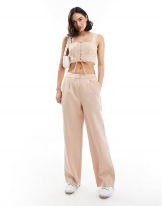 Miss Selfridge tailored wide leg pull on pants in pink pinstripe - part of a set