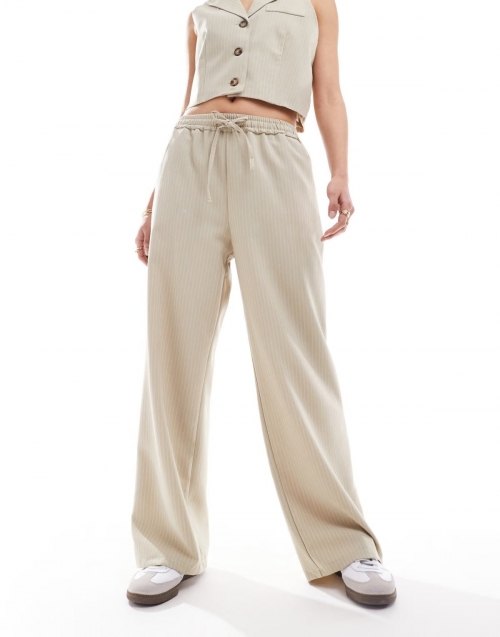 Miss Selfridge relaxed pull on pants in beige pinstripe - part of a set