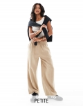 Miss Selfridge Petite soft touch pull on wide leg pants in stone