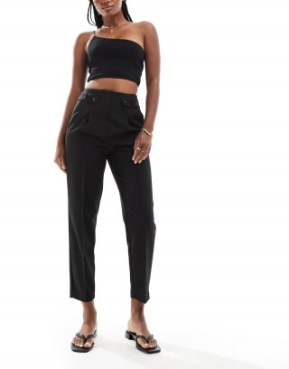 Miss Selfridge tailored cigarette pants with tab detail in black