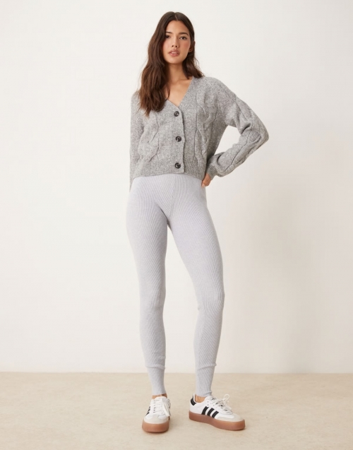 Miss Selfridge ribbed knit cozy leggings in light gray heather