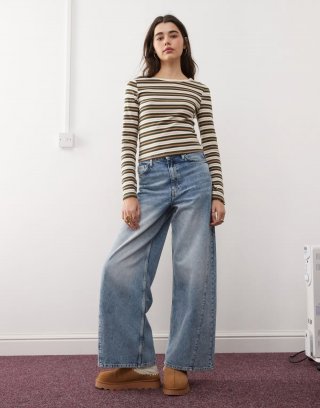 Miss Selfridge wide leg jeans in light blue wash