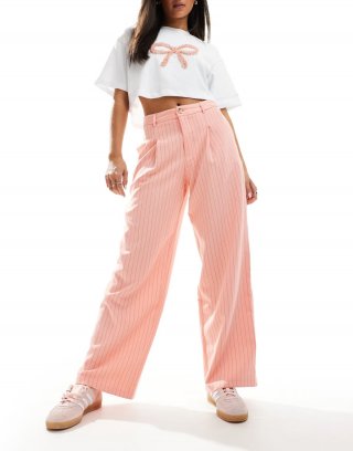 Miss Selfridge tailored wide leg pants in pink pinstripe