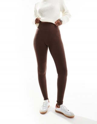 Miss Selfridge rib knit cozy legging in chocolate