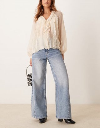 Miss Selfridge wide leg jeans in acid wash blue