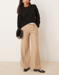 Miss Selfridge foldover waistband wide leg pants in tan