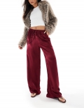 Miss Selfridge wide leg satin pants in burgundy