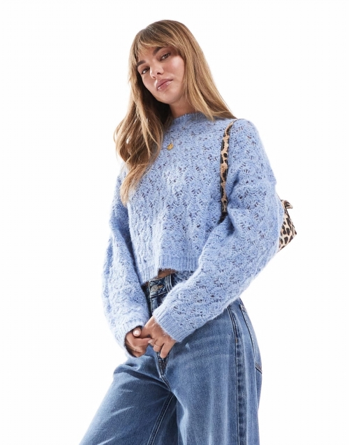 Miss Selfridge pretty pointelle stitch sweater in soft blue