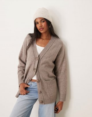 Miss Selfridge mid length cardigan with seam detail in mushroom