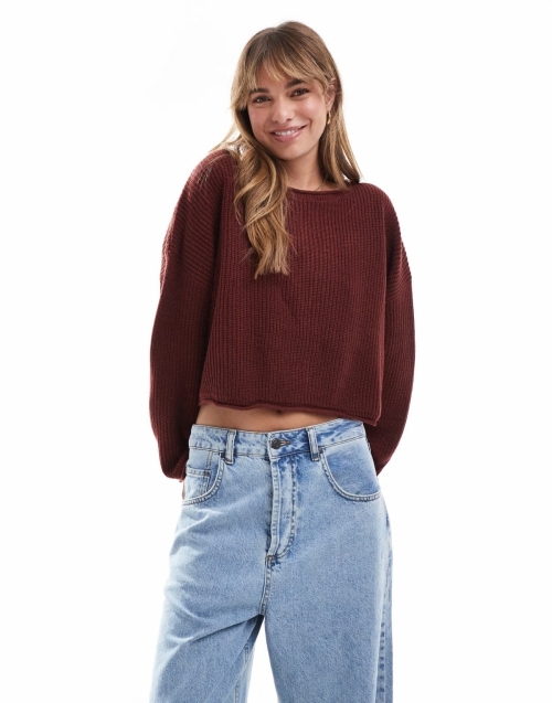 Miss Selfridge slouchy sweater in burgundy