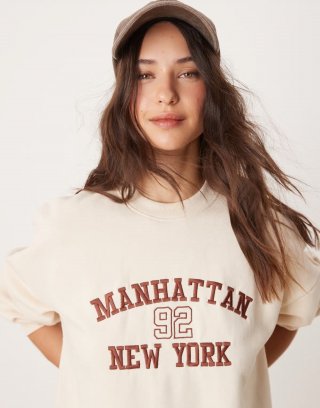 Miss Selfridge Manhattan oversized sweatshirt in ecru