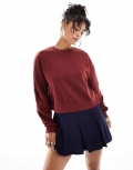 Miss Selfridge cropped sweatshirt in burgundy