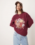 Miss Selfridge floral print oversized sweatshirt in burgundy