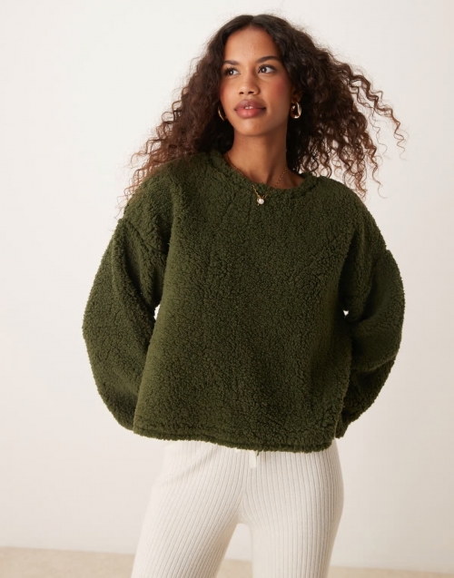 Miss Selfridge borg sweatshirt in khaki