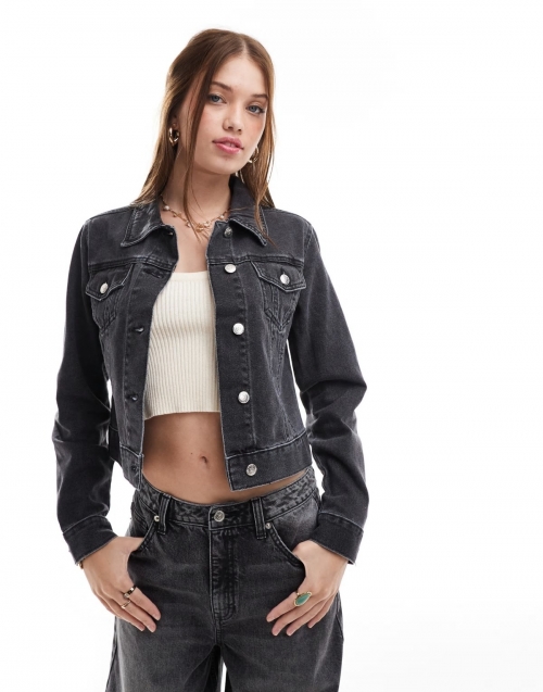 Miss Selfridge denim girlfriend jacket in black wash