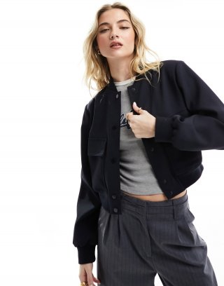 Miss Selfridge crop bomber jacket in navy